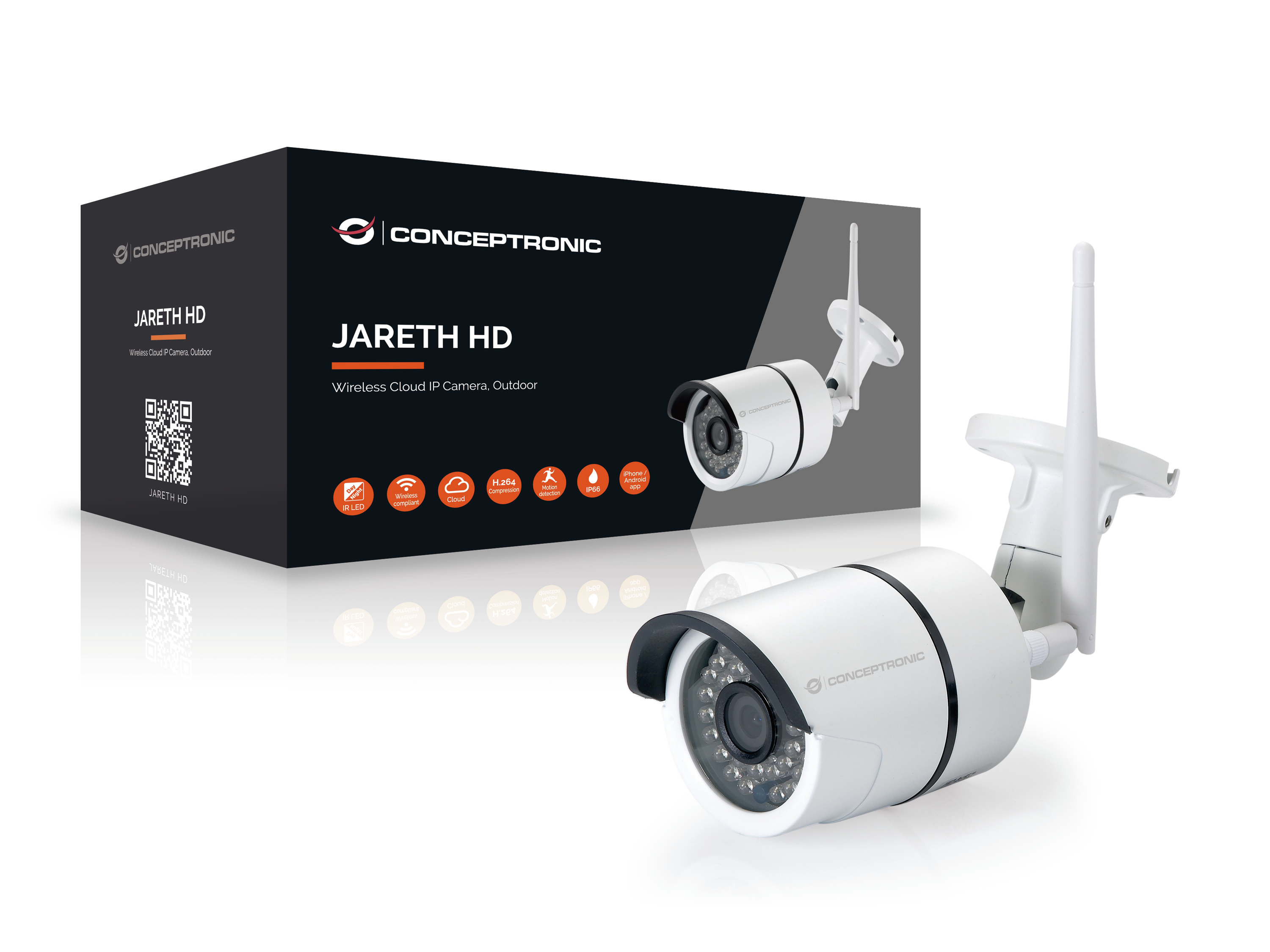 Conceptronic JARETH HD Wireless Cloud IP Kamera Outdoor 720p H.264 Weiß