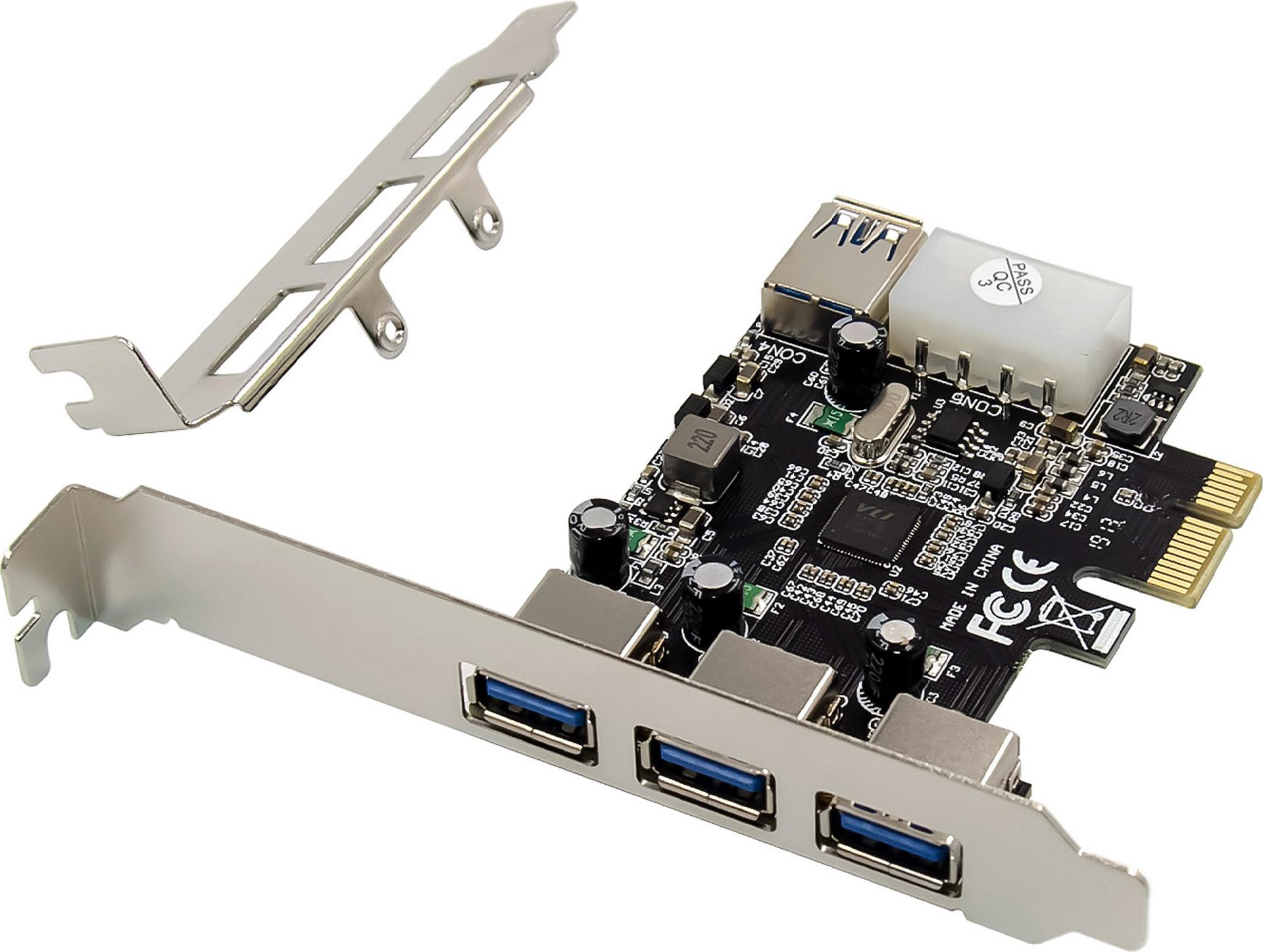 InLine PCIe 2.0 Karte 3+1x USB 3.2 Gen.1 mit Molex 4-Pin Stromanschluss