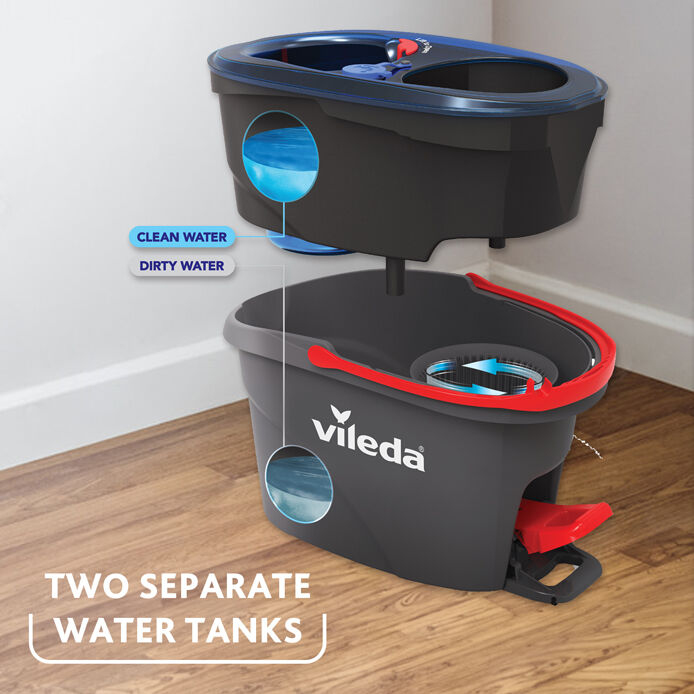 Vileda H2PRO Spin Mop System Zweitanksystem 6000 ml Mikrofaser Schwarz, Blau, Rot