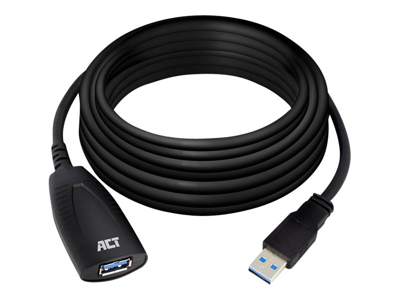ACT AC6105 USB-Verlängerungskabel USB 3.2 Gen 1 5 m mit Signalverstärker Schwarz