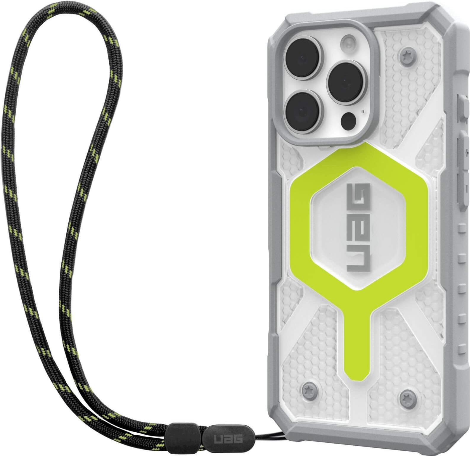 UAG Urban Armor Gear Bundle bestehend aus Pathfinder MagSafe Case & Lanyard (abnehmbar) | Apple iPhone 16 Pro | active neon (transparent) & schwarz/graphite | 1144641BV01 (1144641BV01)