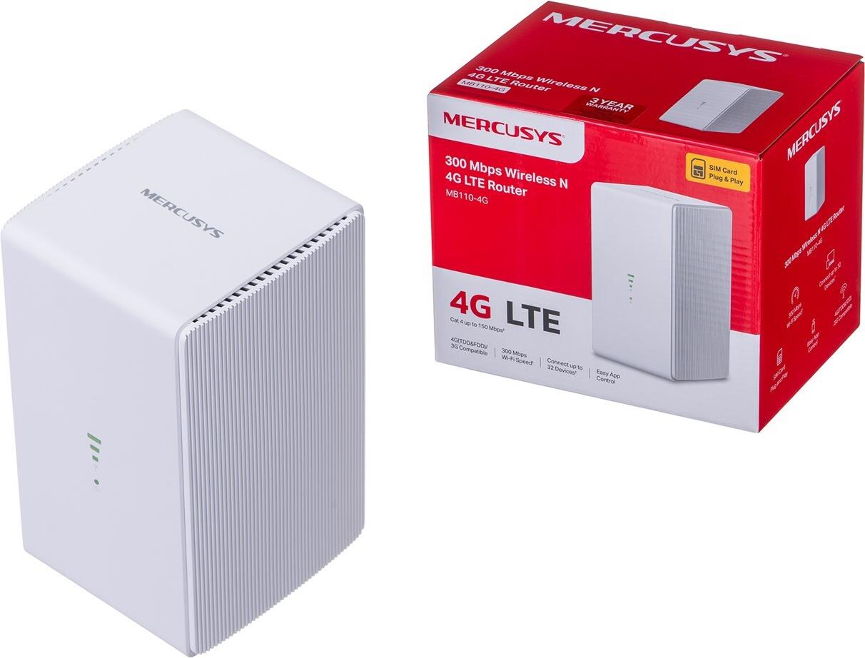 Mercusys MB110-4G 4G WLAN-Router Wi-Fi 4 (802.11n) Einzelband 2,4 GHz 300 Mbit/s Weiß