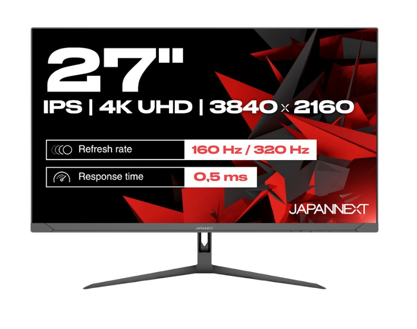 JAPANNEXT Gaming Monitor 27" Dual Mode 160Hz/4K (3840x2160) & 320Hz/FHD (1920x1080) 0,5ms | HDR | Neigungsverstellbar Integrierte Lautsprecher | 100% sRGB G-Sync/FreeSync (JN-I270UHD16FHD32)