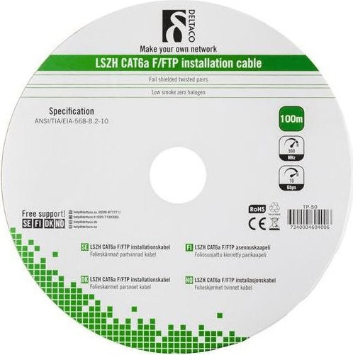 DSIT Alfaco cat6a F/FTP-Kabel auf Rolle starrleiter 100 m grau LSZH – (Eca) (SI-TP-50)