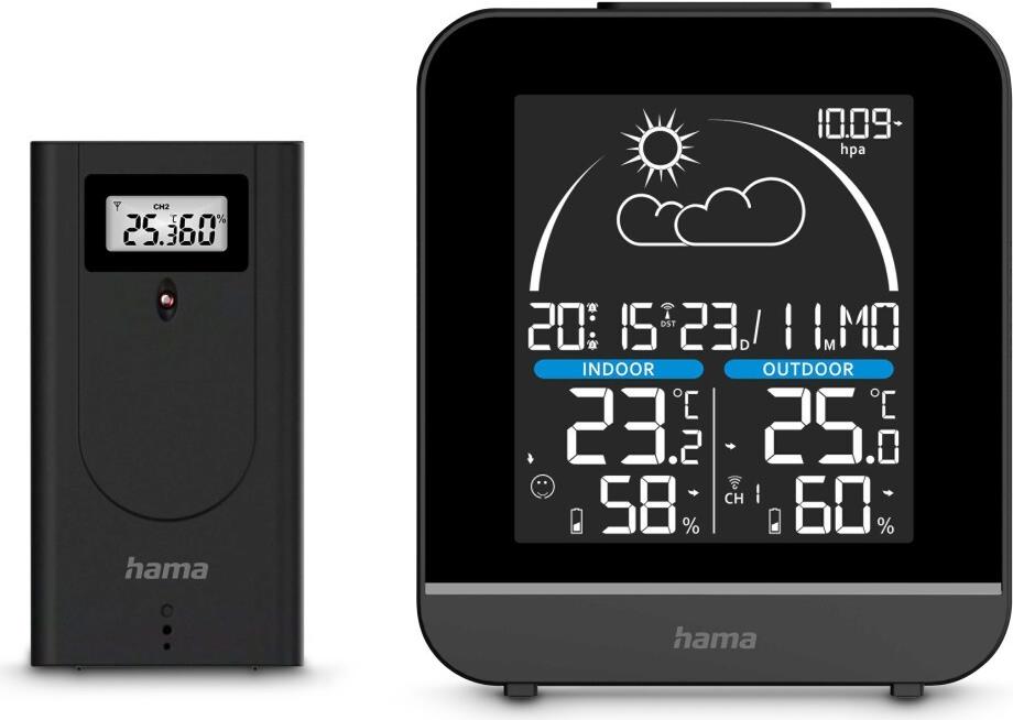 Hama Wetterstation La Gomera, mit Außensensor, Funk, Wecker, Schwarz (00222218)