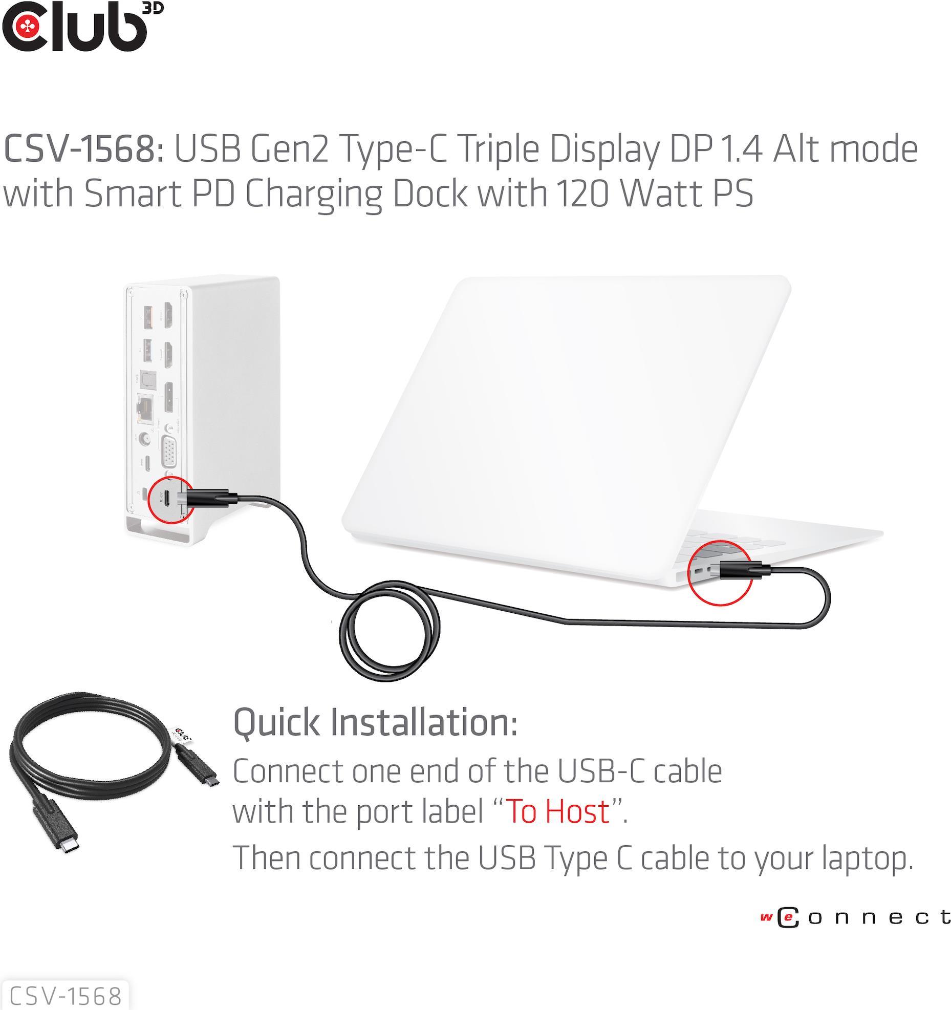 Club 3D CSV-1568 Dockingstation USB-C Triple Display 120 W Metallic