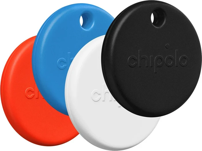 Chipolo POP 4 Pack Tracking Tags kompatibel mit Apple Find My & Google Find My Device (Schwarz, Rot, Weiß, Blau)