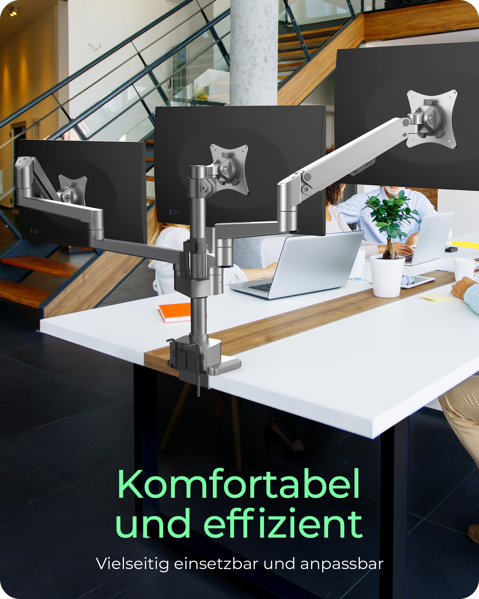 ICY BOX Monitorarm IB-MS525-T für 3 Monitore bis 30" Silber, Grau