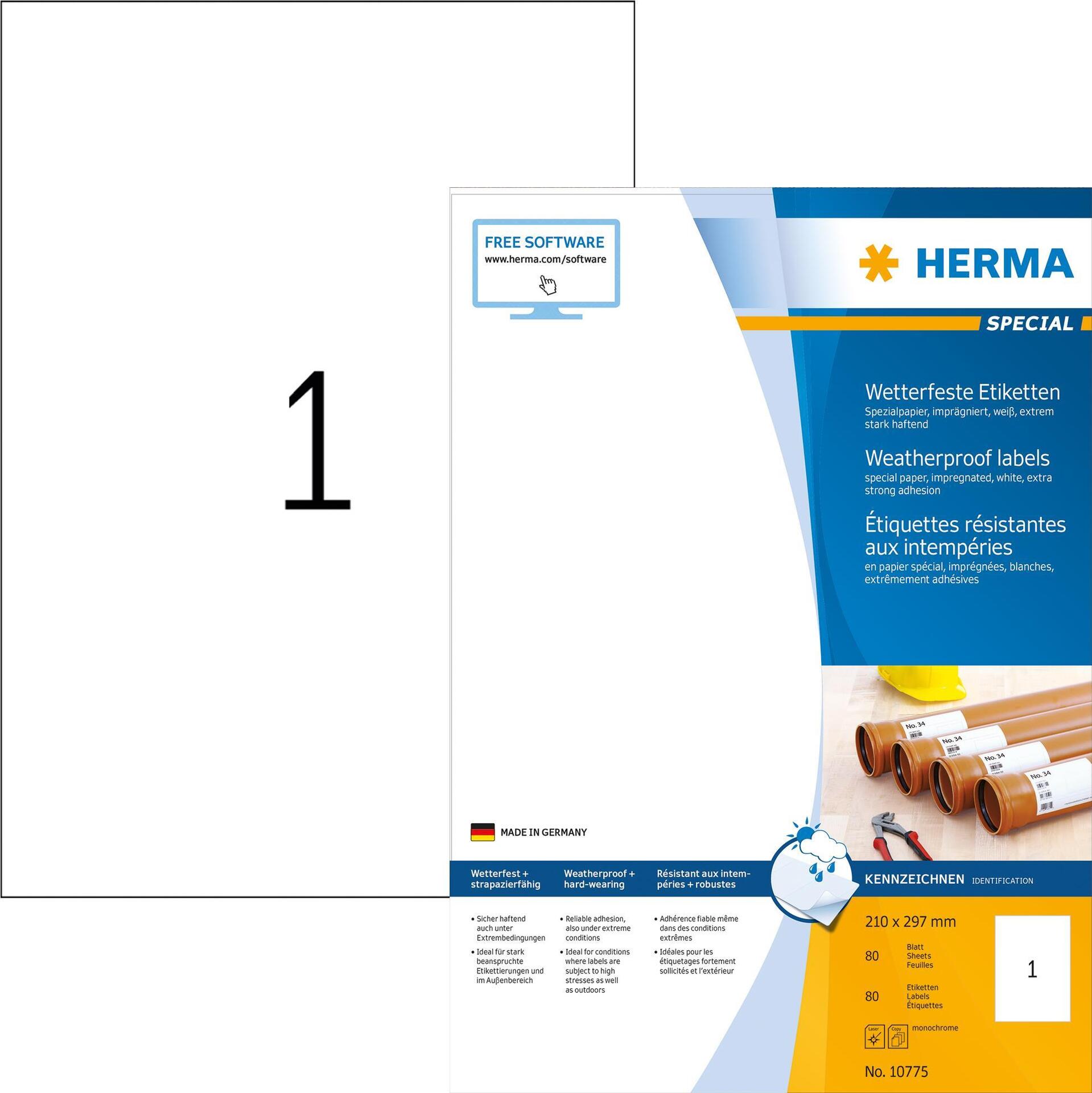 HERMA Etiketten A4 weiß 210x297 mm Papier wetterfest 80 St