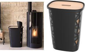 EDA Pellets-Aufbewahrungsbox, 70 Liter, schwarz aus Kunststoff mit Holzdeckel, Kapazität: 45 kg - 1 Stück (010482 NO SX4)