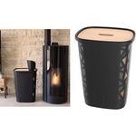 EDA Pellets-Aufbewahrungsbox, 70 Liter, schwarz aus Kunststoff mit Holzdeckel, Kapazität: 45 kg - 1 Stück (010482 NO SX4)