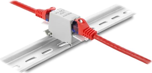 Delock RJ45 Kupplung Cat.6A Buchse zu mit Staubschutzklappe für Hutschienen Montage (90934)