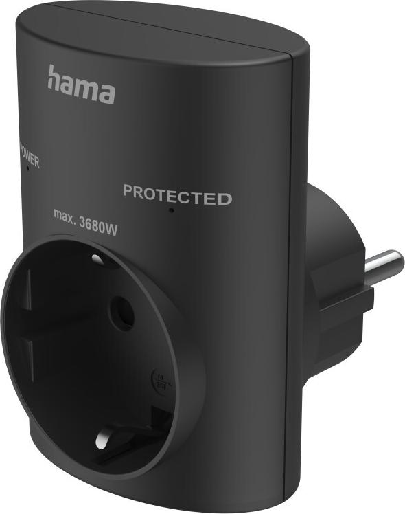 Hama Steckdosenadapter, Schutzkontakt, Überspannungsschutz, Netzspannung, Schw. (00223325)