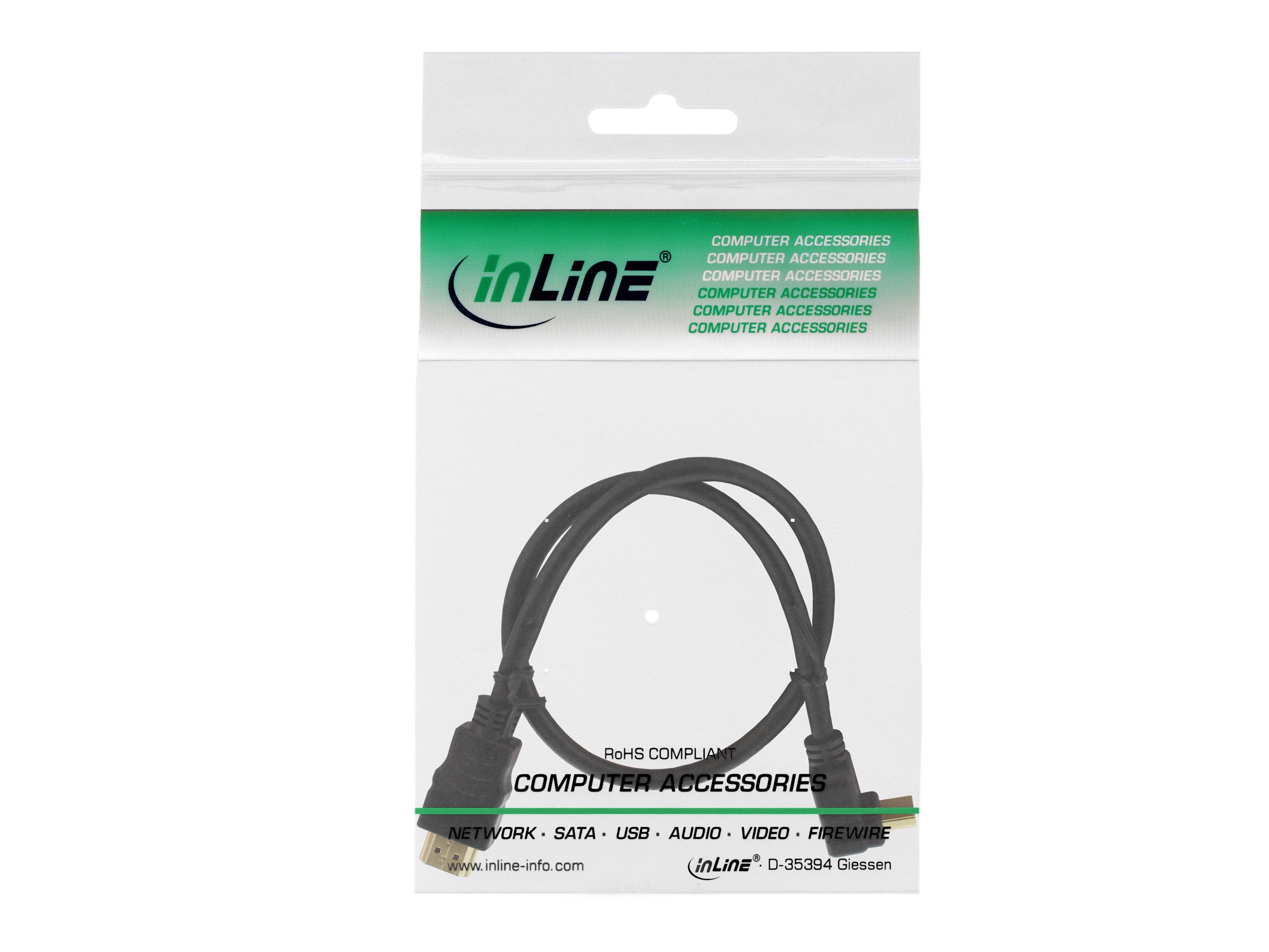 InLine High Speed HDMI-Kabel mit Ethernet (HDMI 1.4) 1 m 90° Stecker Schwarz