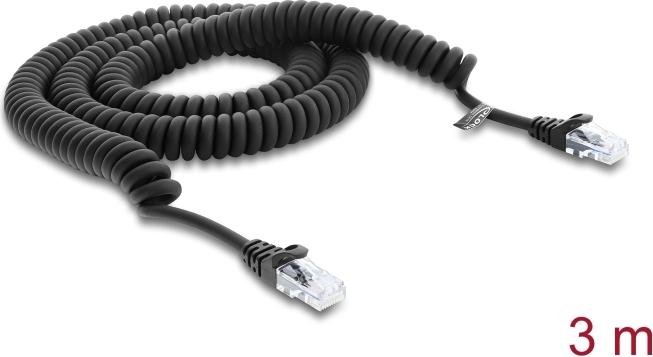 Delock RJ50 Spiralkabel Stecker zu Stecker 3 m schwarz (91236)