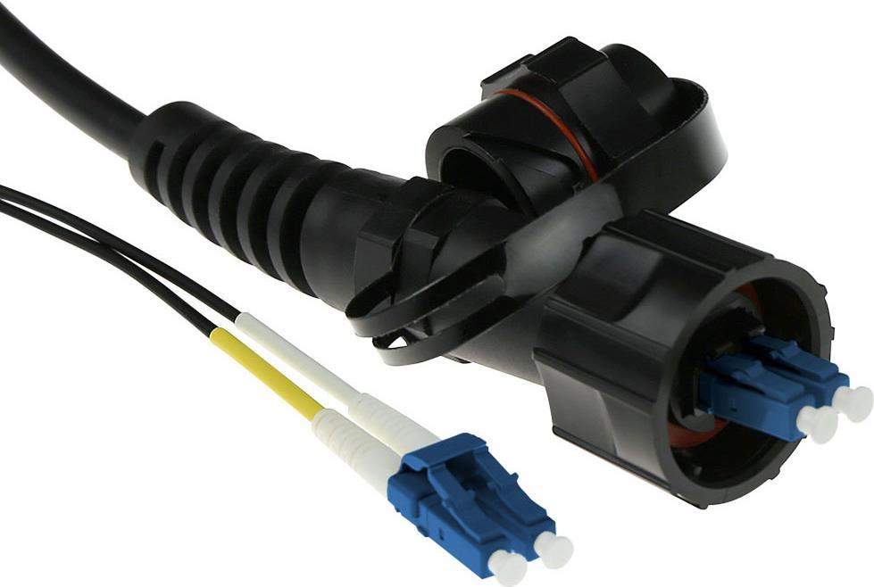 ACT 40 meter singlemode 9/125 OS2 duplex fiber patch cable with LC and IP67 LC connectors 40M LCODVA-LC OS2 DX 7MM (RL7340)