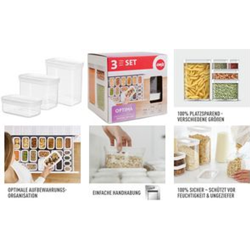 emsa Trockenvorratsdose OPTIMA, 3er Set 0,45/1,0/1,6 L transparent  