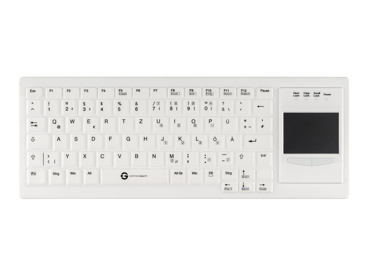 GETT CleanType Xtra Touch Protect Silikontastatur mit Touchpad IP68 Weiß