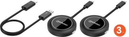 MANHATTAN 1080p Wireless HDMI-Display-Präsentationsset mit 2 USB-C-Sendemodulen 3-teiliges Set mit HDMI-Empfänger und zwei USB-C Sender-Dongles zeigt kabellos ein Videosignal von einem Laptop/Tablet/Smartphone auf einem HDMI-Bildschirm oder -Beamer, schwarz (154598)