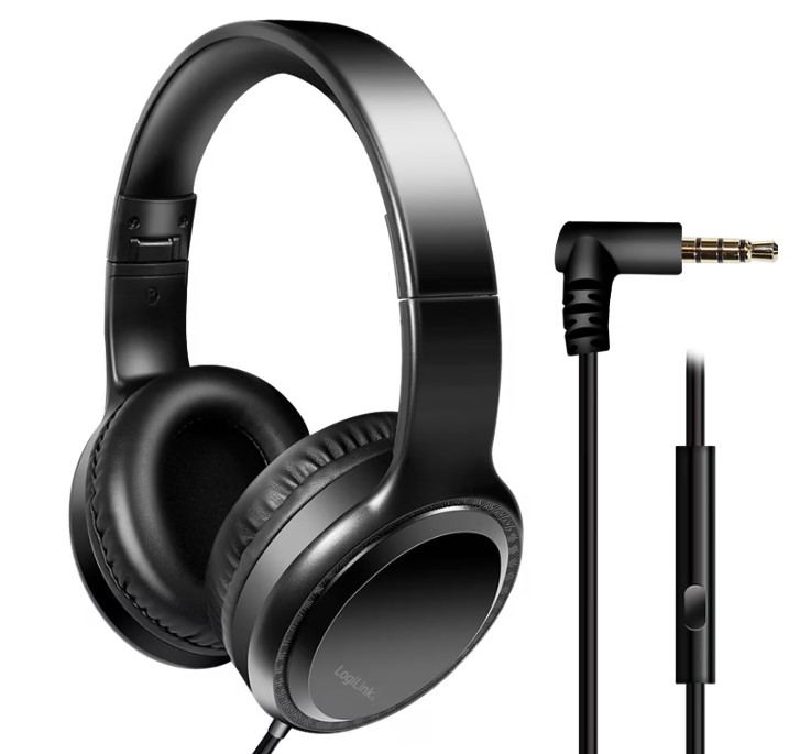 LogiLink HS0057 Stereo Headset mit Mikrofon schwarz 3,5 mm Klinke gewinkelt 1,2 m Kabel (HS0057)