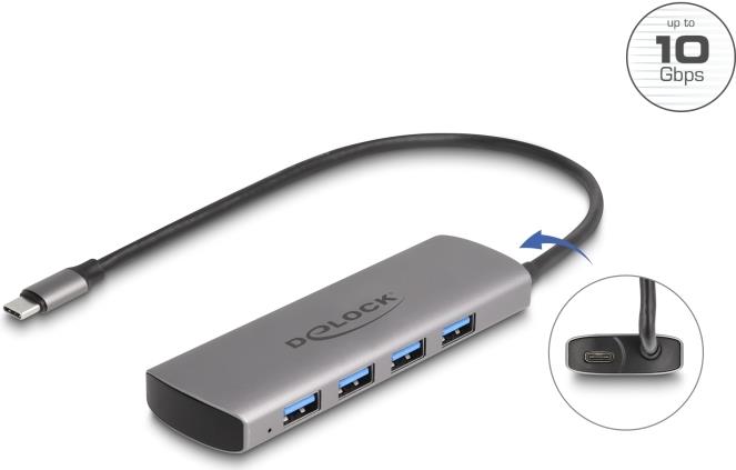 Delock USB 10 Gbps 4 Port Typ-A Hub mit Type-C Anschluss und zusätzlicher (64293)