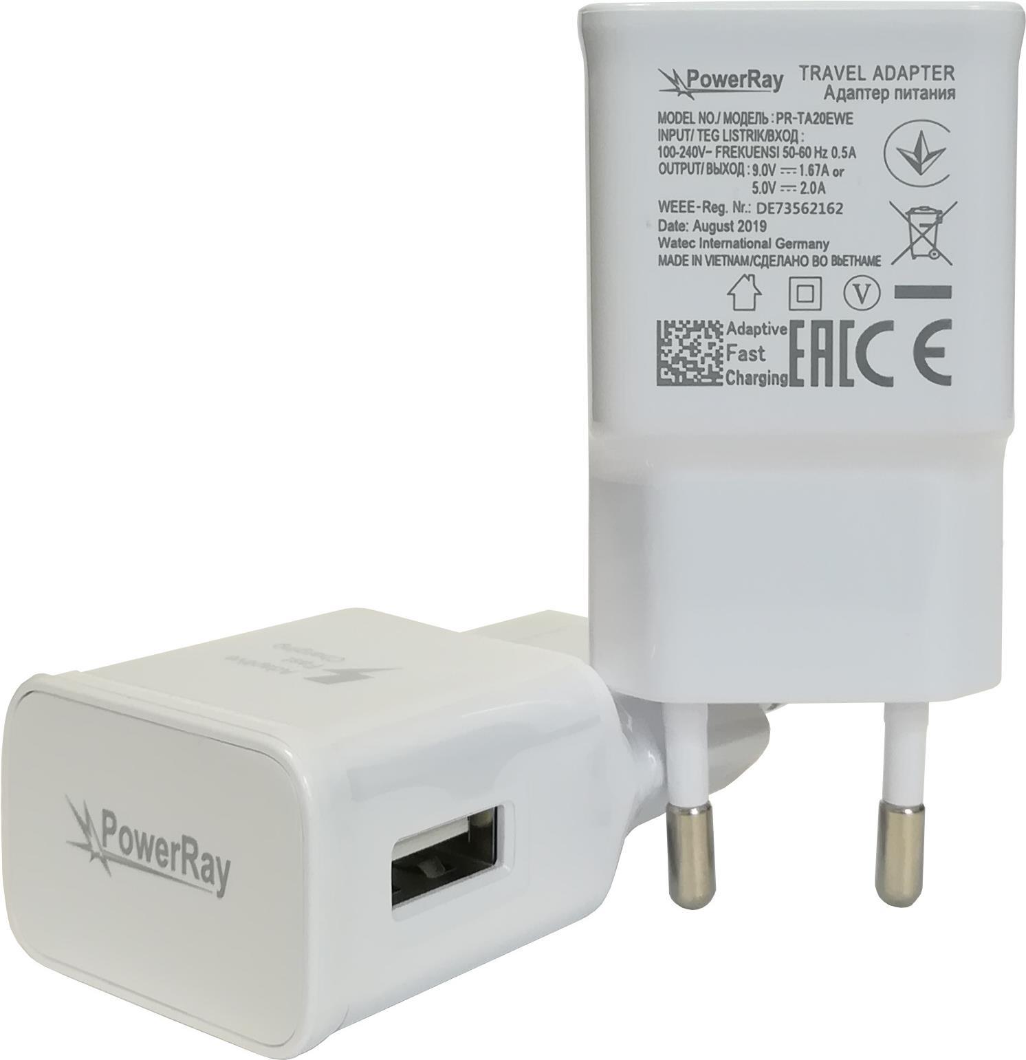 PowerRay Charger PR-TA20EWE, EU Spec 2 Pin with CE, 2000mAH, white, Bulk (PR-TA20EWE)