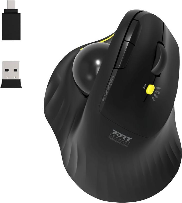 Port Designs PORT Connect Professional Ergonomische Trackball-Maus Kabellos Bluetooth 2.4 GHz Schwarz