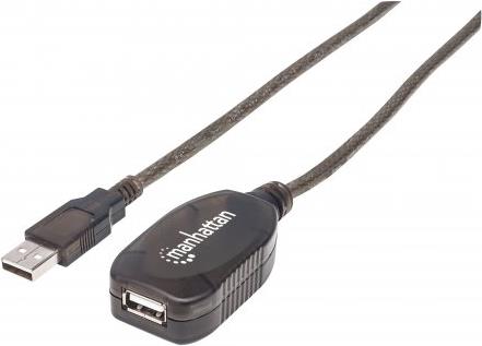 MANHATTAN Hi-Speed USB 2.0 Repeater Kabel USB A-Stecker auf A-Buchse, in Reihe schaltbar, 15 m, schwarz (152365)