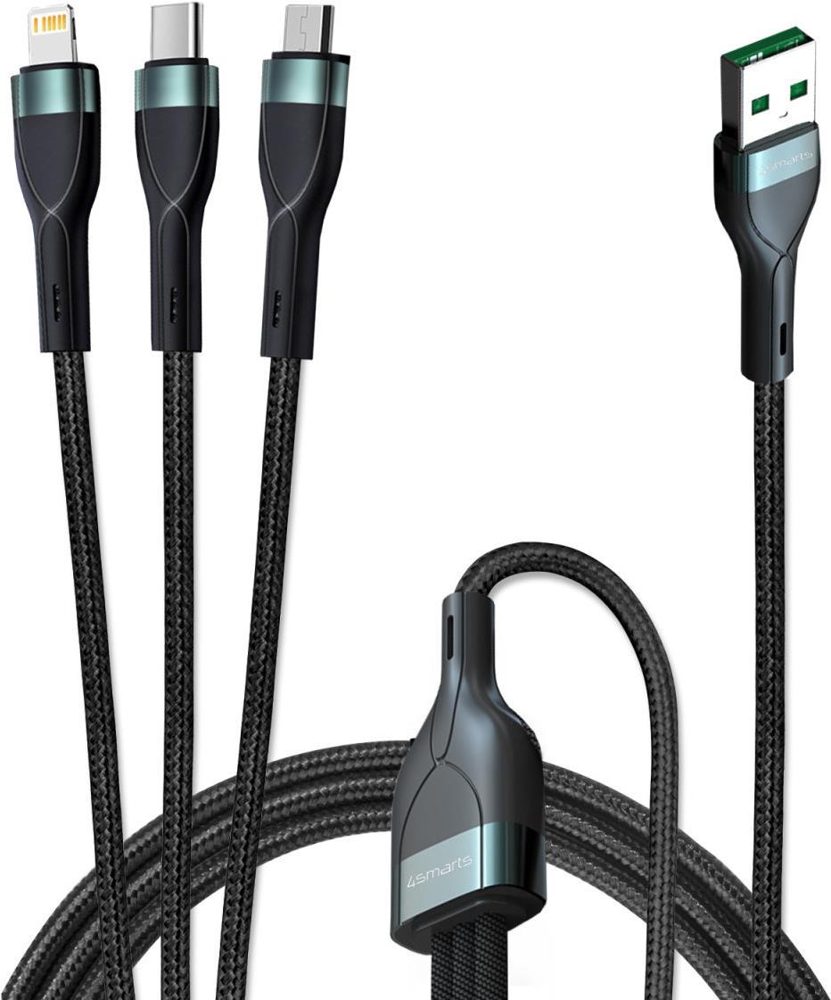 4smarts 540439 USB Kabel 1,5 m USB 2.0 USB A USB C.Micro USB A/Lightning Schwarz - Grau (540439)