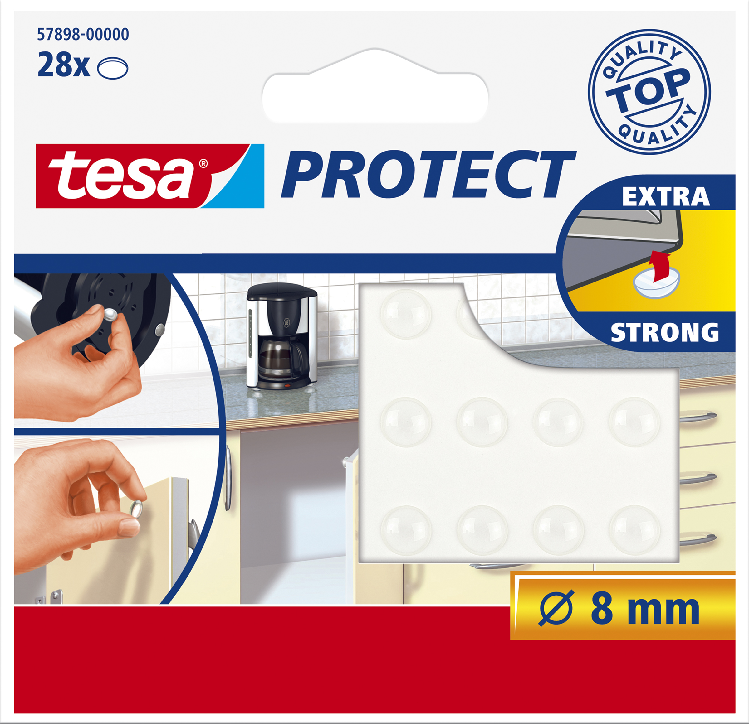 TESA Protect Lärm--Rutschstopper, rund, Durchmesser: 8 mm selbstklebend, transparent, in Hängefaltsc