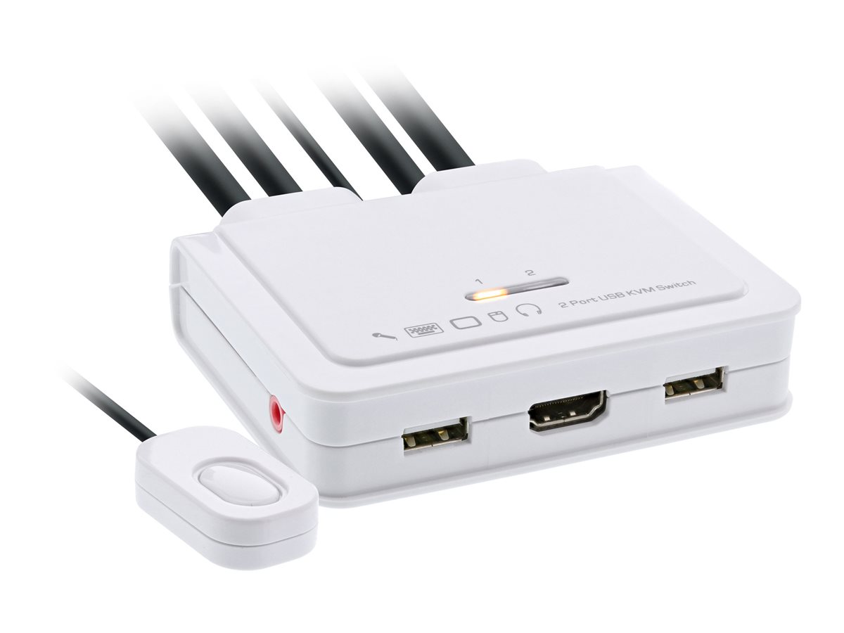 InLine 62613I KVM-Switch HDMI 4K 2 Port mit Audio und USB Weiß