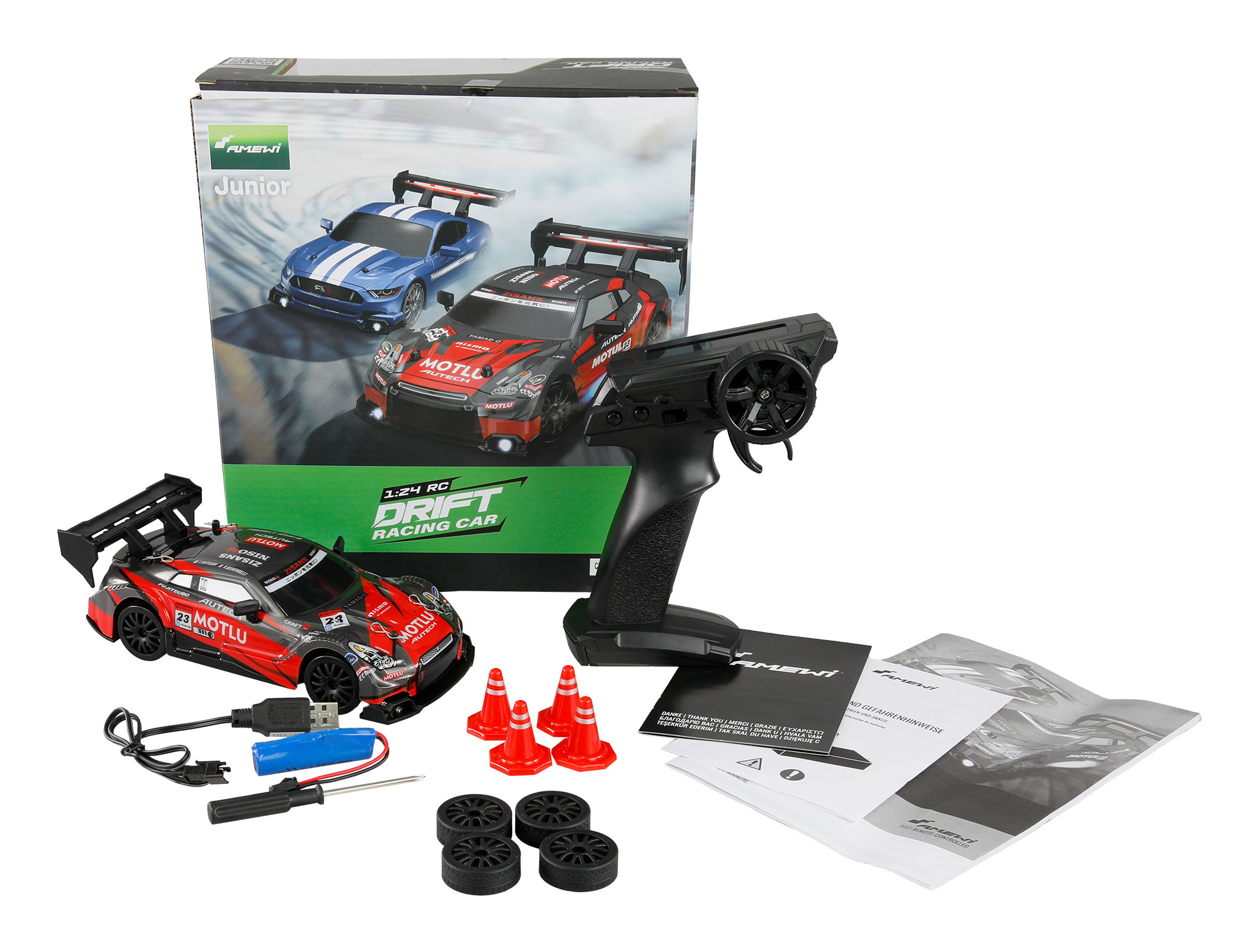 Amewi Drift Racing Car 4WD 1:24 RTR Schwarz, Rot