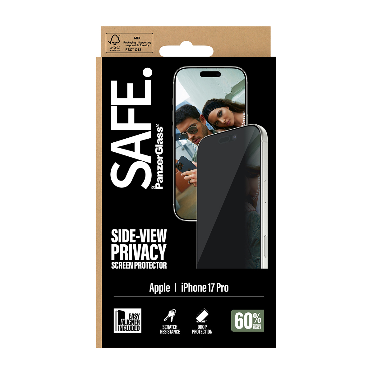PanzerGlass SAFE. Privacy Displayschutz iPhone 17 Pro 6,3" Transparent