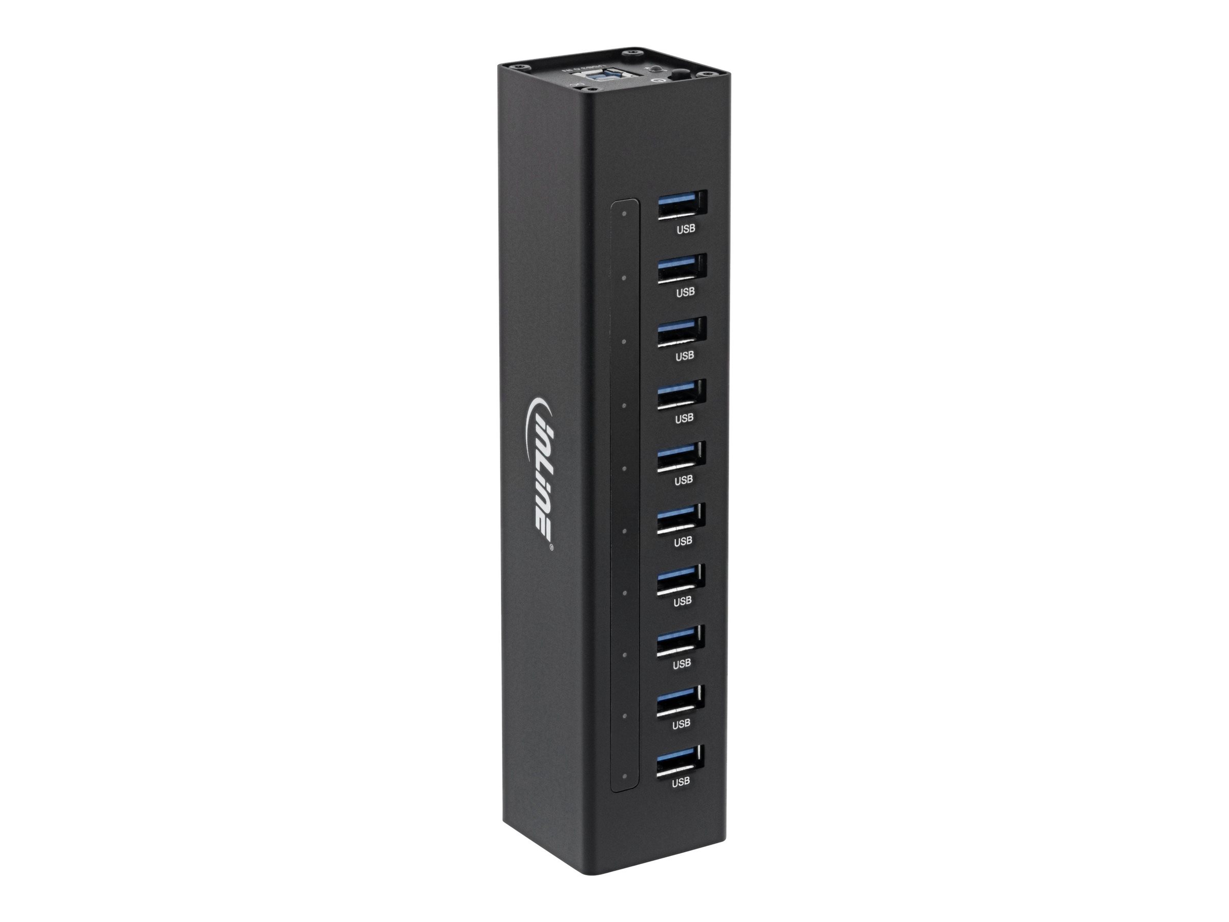 InLine USB 3.0 Hub 10 Port Aluminiumgehäuse Schwarz mit Netzteil