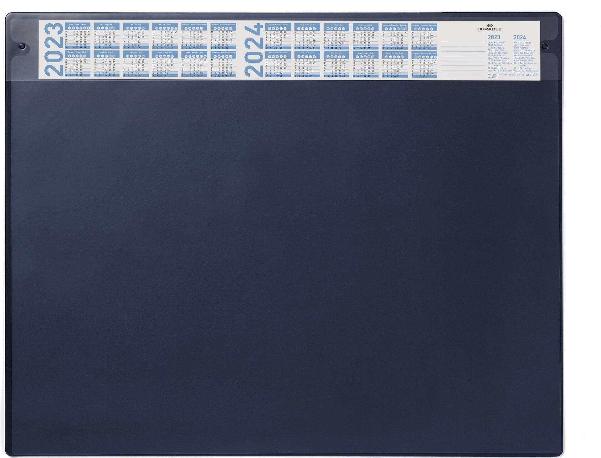 DURABLE Schreibunterlage mit Jahreskalender, dunkelblau mit austauschbarer Abdeckung, rutschfest (72