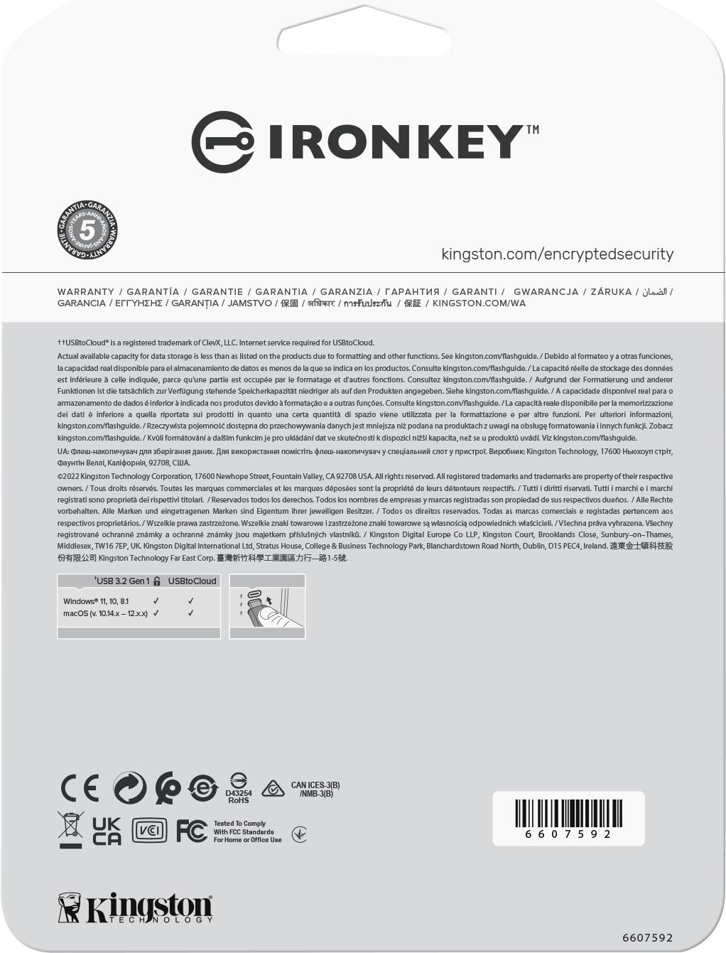 Kingston IronKey Locker+ 50 USB-Stick 256 GB USB 3.2 Gen 1 AES 256-Bit Silber