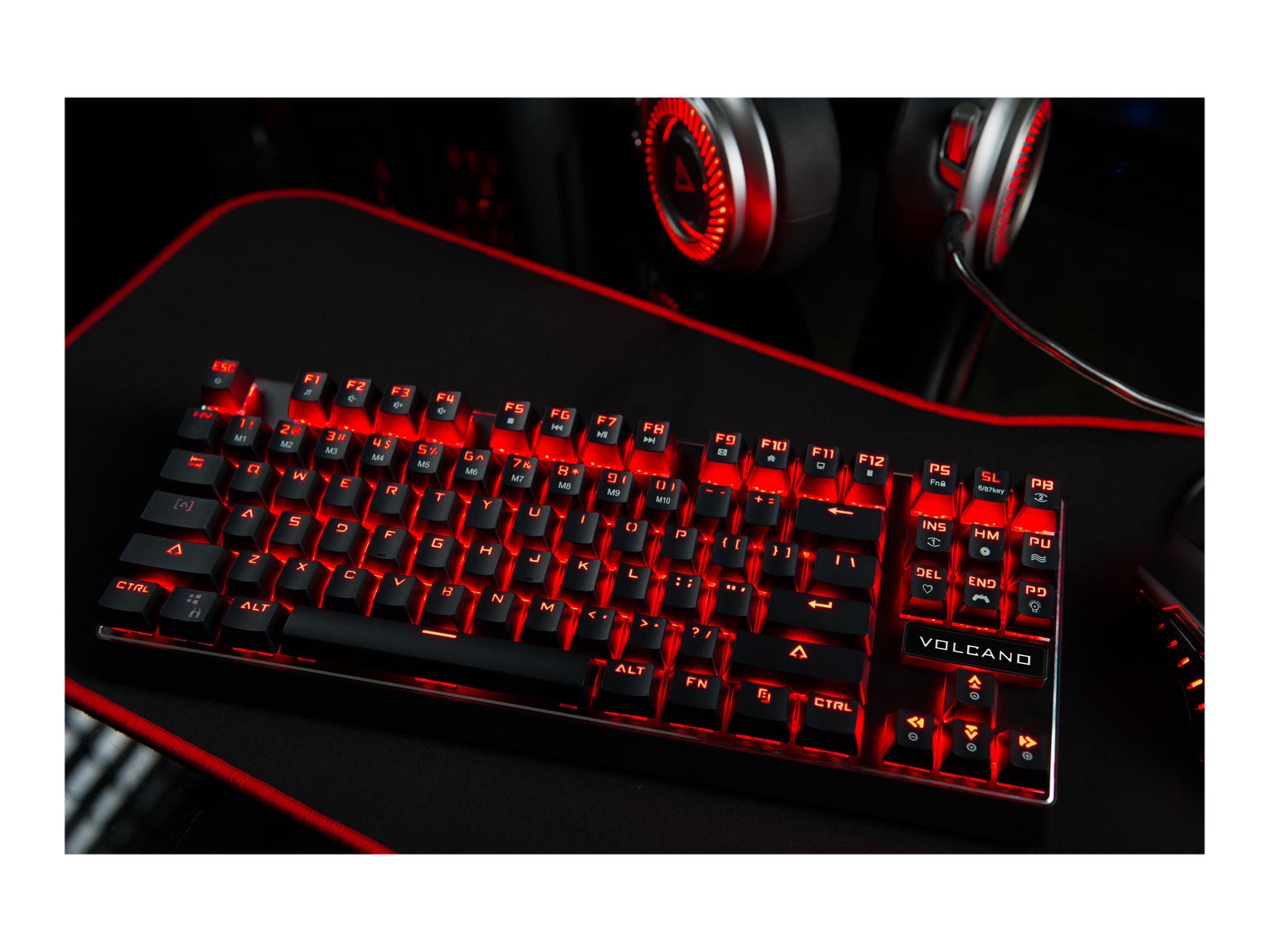 MODECOM Volcano Lanparty mechanische Gaming-Tastatur USB 87 Tasten rote Beleuchtung US-Layout Schwarz/Rot/Blau