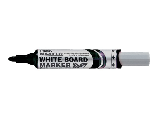 Pentel Maxiflo MWL5M Whiteboard-Marker Set mit Schwamm, Rundspitze 2,1 mm, Schwarz