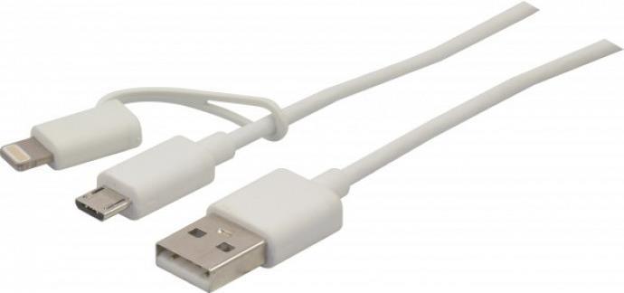 TECLINE USB 2.0 Kabel, USB St. A / USB lightning St. mit Adapter auf USB Micro St. B, weiß, 1,0 m (1