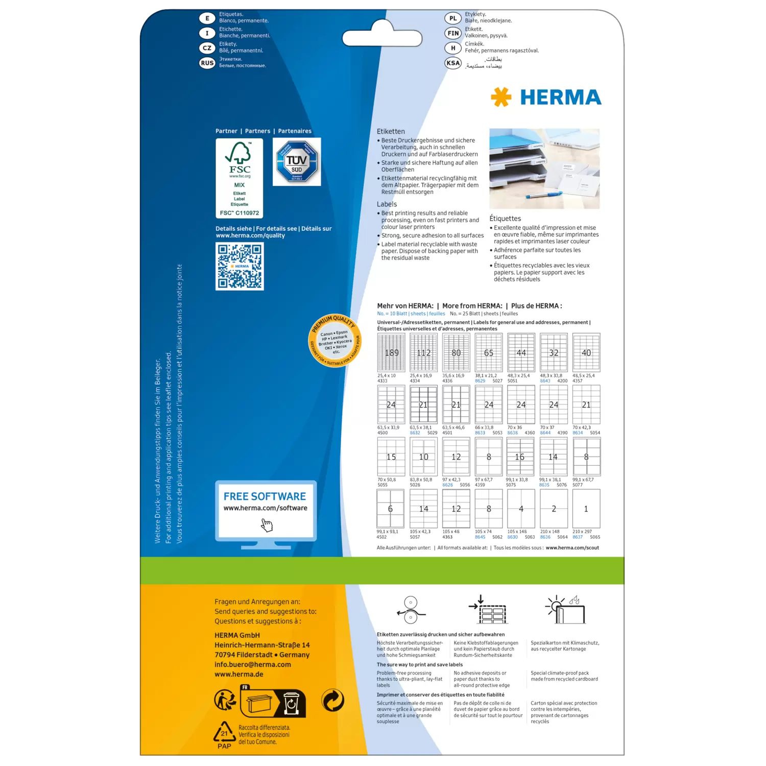 HERMA Premium 5056 Etiketten 97 x 42,3 mm selbstklebend A4 Weiß