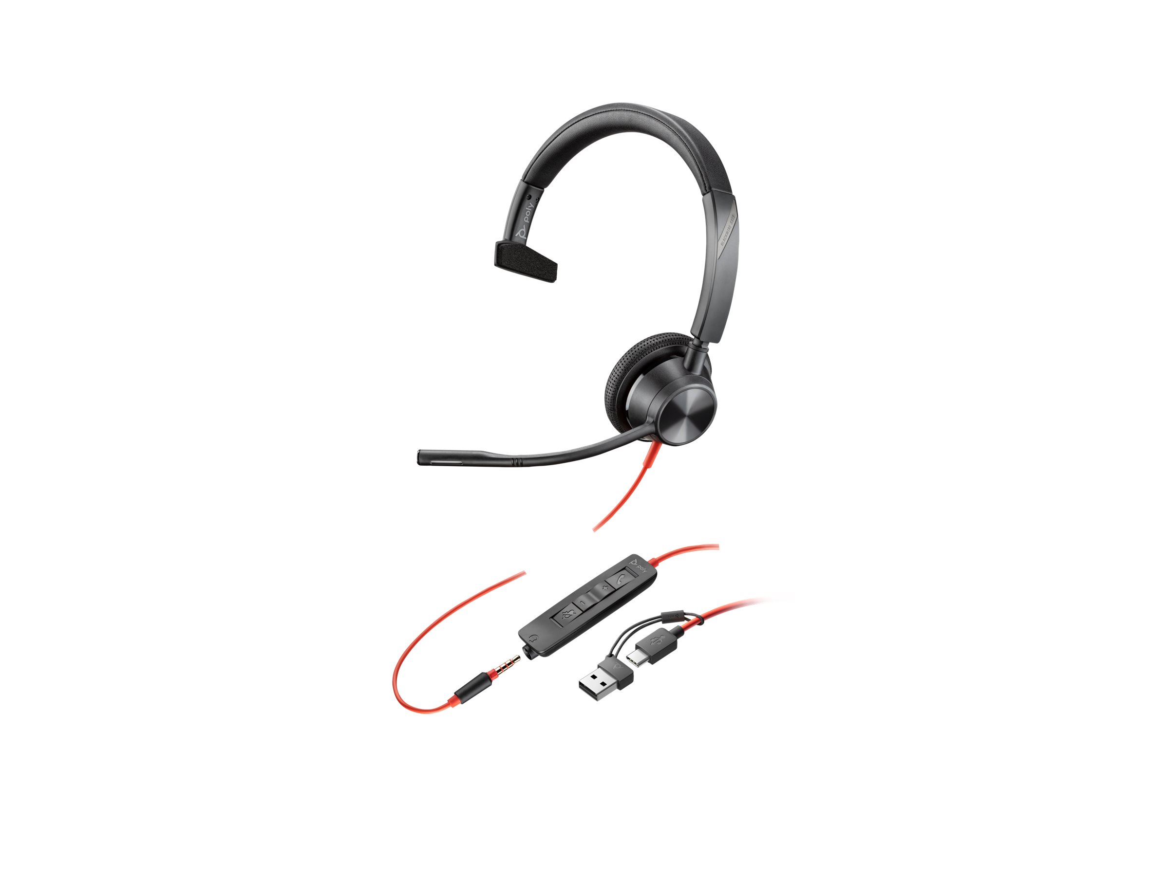 HP Poly Blackwire 3315 On-Ear Headset USB-C 3,5 mm Klinke ANC Schwarz