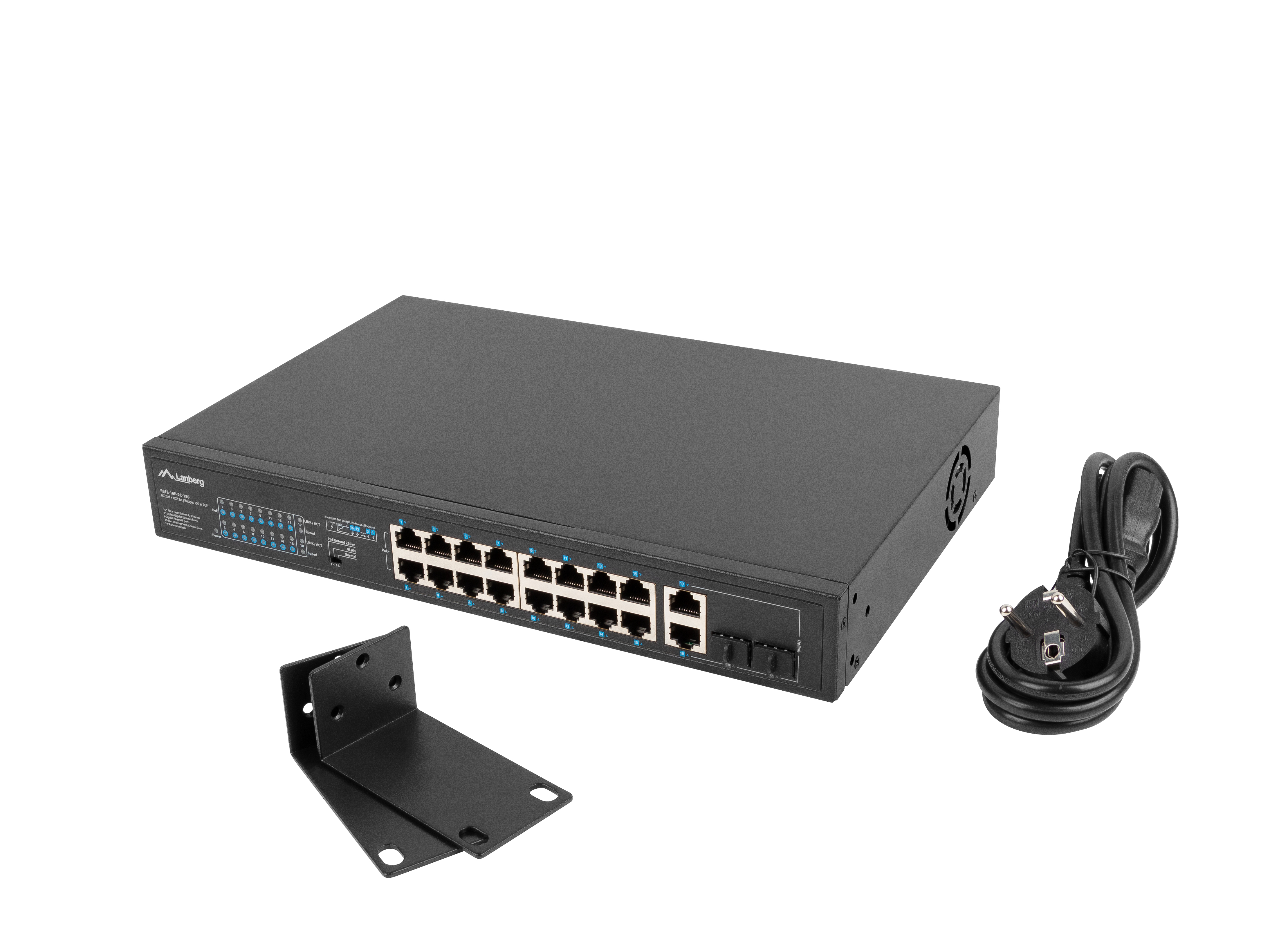 Lanberg RSFE-16P-2C-150 Switch 16 x 10/100 PoE+ 2 x Combo Gigabit SFP/RJ-45 Schwarz