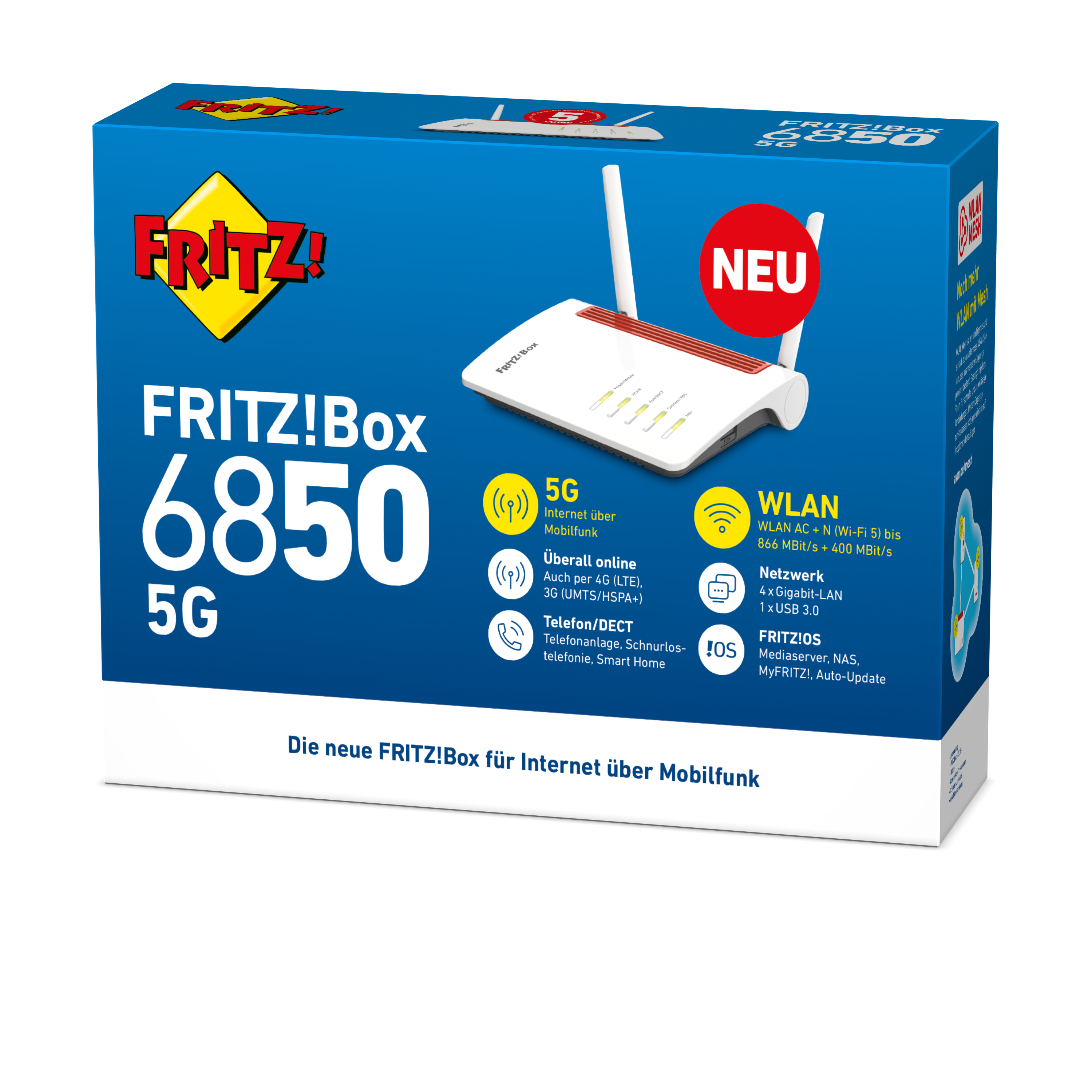 FRITZ!Box 6850 5G WLAN-Router Wi-Fi 5 5G Schwarz, Rot, Weiß
