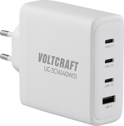 VOLTCRAFT UC-3C1A140W01 USB Ladegerät 140 W 3x USB-C®, 1x USB-A USB PD 3.1 Weiß Innenbereich GaN (VC-16045350)