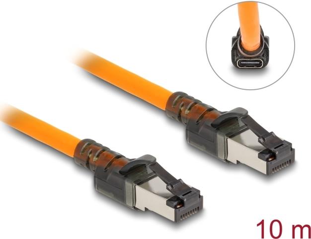 Delock RJ45 Netzwerkkabel mit USB Type-C™ Portfinder Funktion Self Tracing Cat.6A S/FTP 10 m orange (80418)