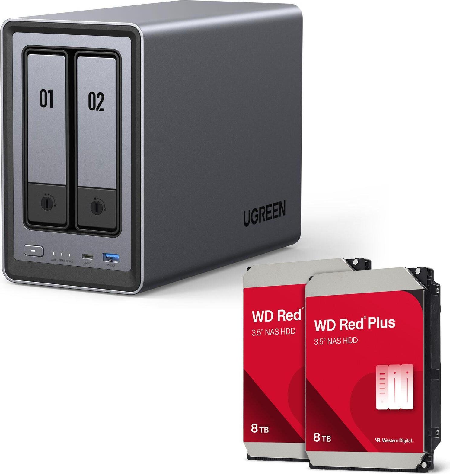 Ugreen NASync DXP2800 NAS System 2-Bay+ Western Digital Festplatte 2 x 8 - Storage Server (25369 & 2x WD80EFPX)
