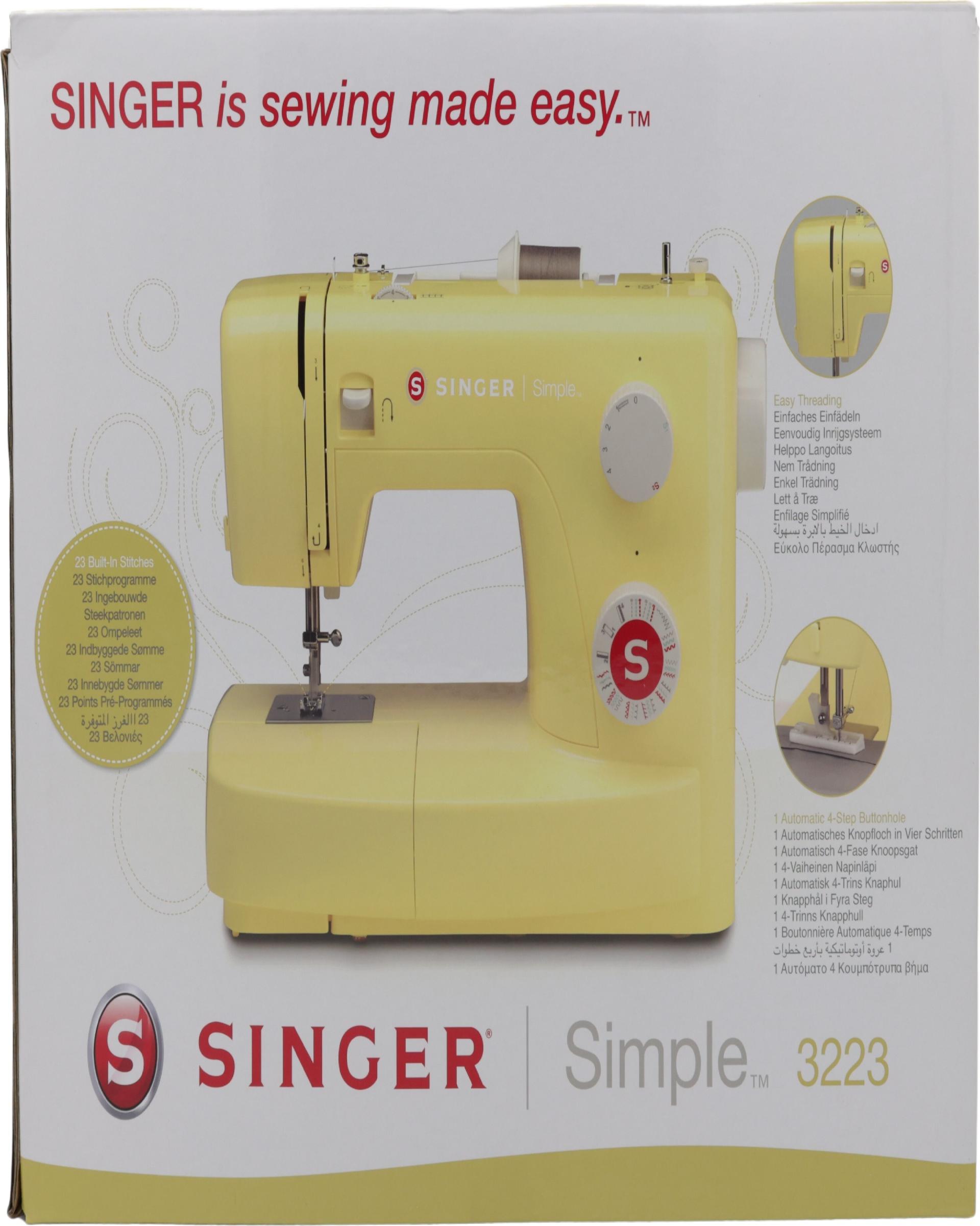 Singer Simple 3223Y Nähmaschine 23 Stiche 4-Stufen-Knopfloch Freiarm Gelb