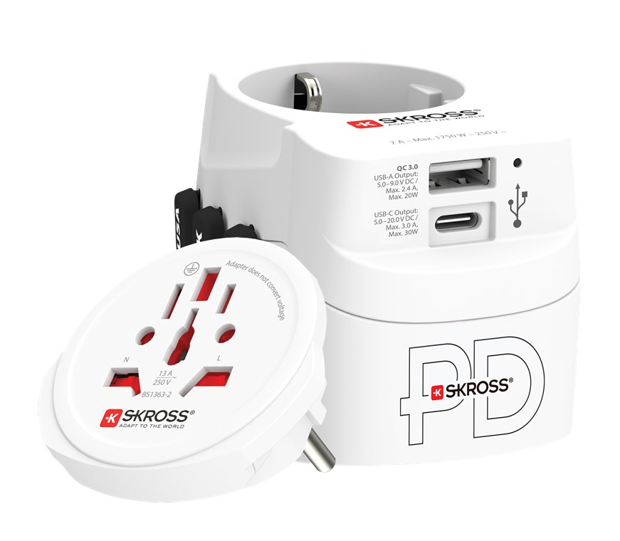 Skross PRO Light USB AC30PD World Reiseladegerät Weiß