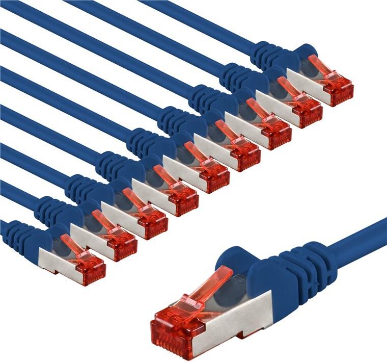 Goobay CAT 6 Patchkabel S/FTP PiMF 2 m blau 10er-Set - Kupferleiter CU (66629)