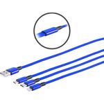 S/CONN maximum connectivity USB 3in1 Ladekabel A Stecker auf USB Micro B + USB Typ C + 8-pin Stecker, blau, 1,2m (14-50071)